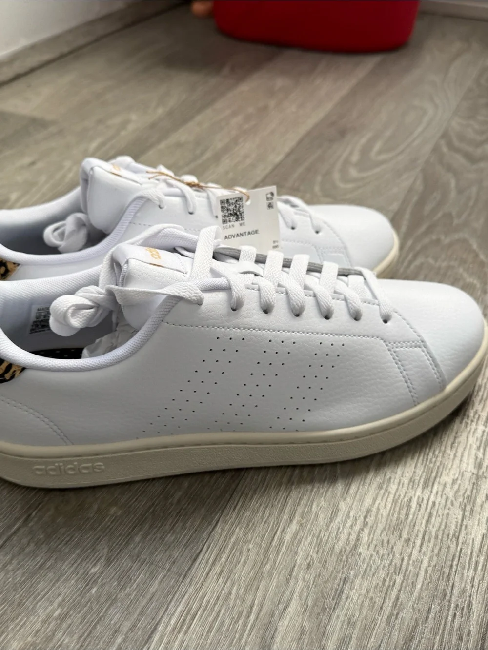 adidas White Leather Sneaker with Gold Heel Accent